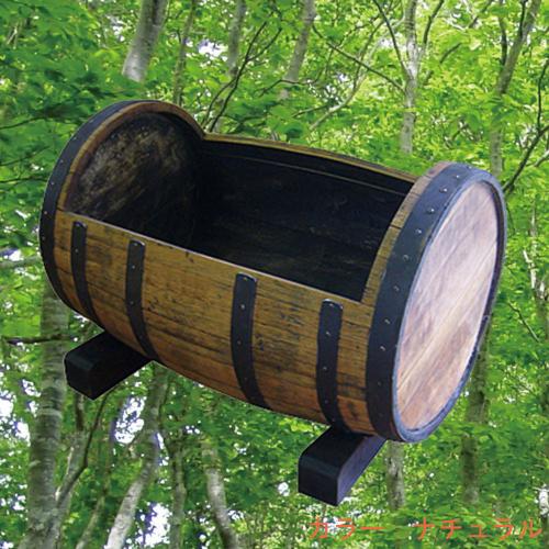ウイスキー樽1本タイプ横型プランター台座付　ナチュラル　ガーデニング用品　ウイスキー樽物語