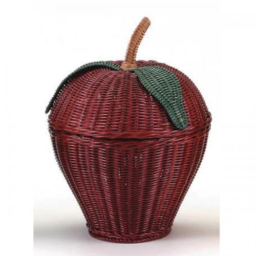 ラタンで作った赤リンゴの形をしたバスケット(大)　ラタン・籐家具