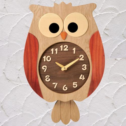 かわいらしい木製のふくろう時計(特大) 【送料無料】