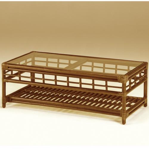 直線と格子の組み合わせのシンプルなソファーテーブル　ラタン・籐家具