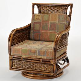 アンティークカラーの座面高37cmのラウンドチェア・シィーベルチェア(籐回転椅子)ラタン・籐家具　