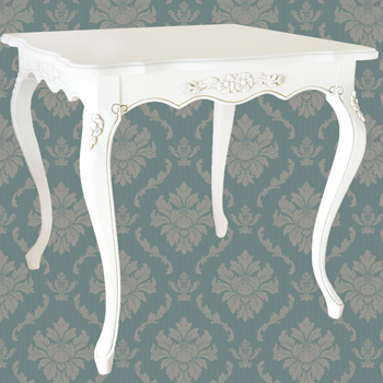 アンティークホワイトの猫脚イタリアンダイニングテーブル(80cm角型 