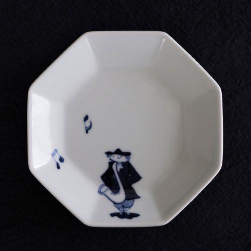 ハーモニーシリーズ サックス正八角銘々皿　青花　有田焼