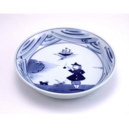 長崎紋渕上り5寸皿　青花　有田焼