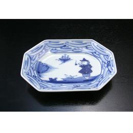 長崎紋八角長角取皿　青花　有田焼