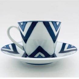 江戸紋そば型コーヒー碗皿 有田焼　青花