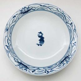 渕波帆船紅毛人反りミート皿　青花　有田焼　限定品