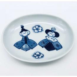 ひなまつり小判小皿　青花　有田焼