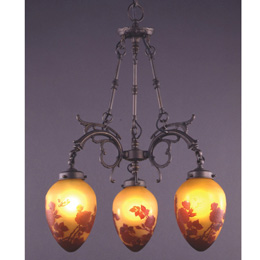 ガレコレクションの薔薇文様のおしゃれな3灯シャンデリア照明　輸入照明 送料無料