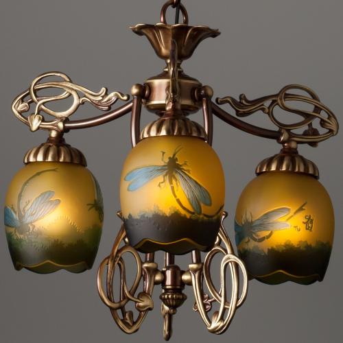 トンボがモチーフの3灯シャンデリア照明　(ナンシーリベラ)　ガレコレクション　送料無料