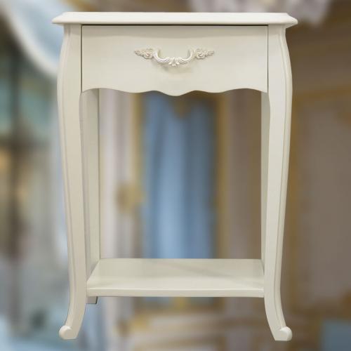 洗練された優雅で上品なデザインの白色サイドテーブル　逆輸入家具