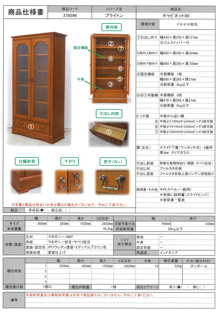 キャビネット80商品仕様詳細